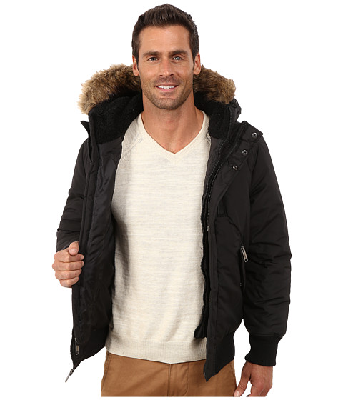 史蒂夫·马登steve madden男式涤纶布织带毛领羊羔毛全拉链外套 - 美