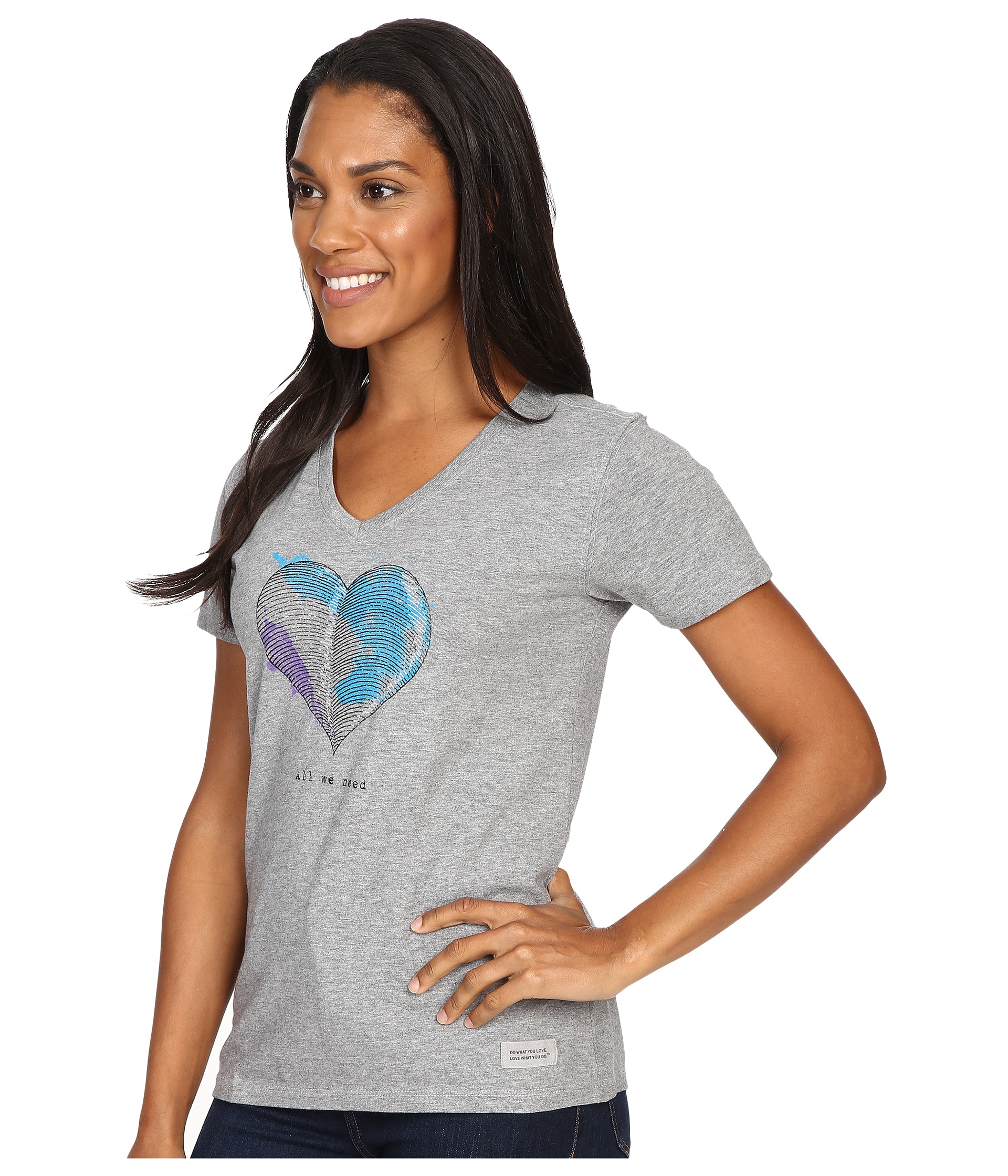 Life Is Good Engraved All We Need Heart Crusher Vee Heather Gray, Gray