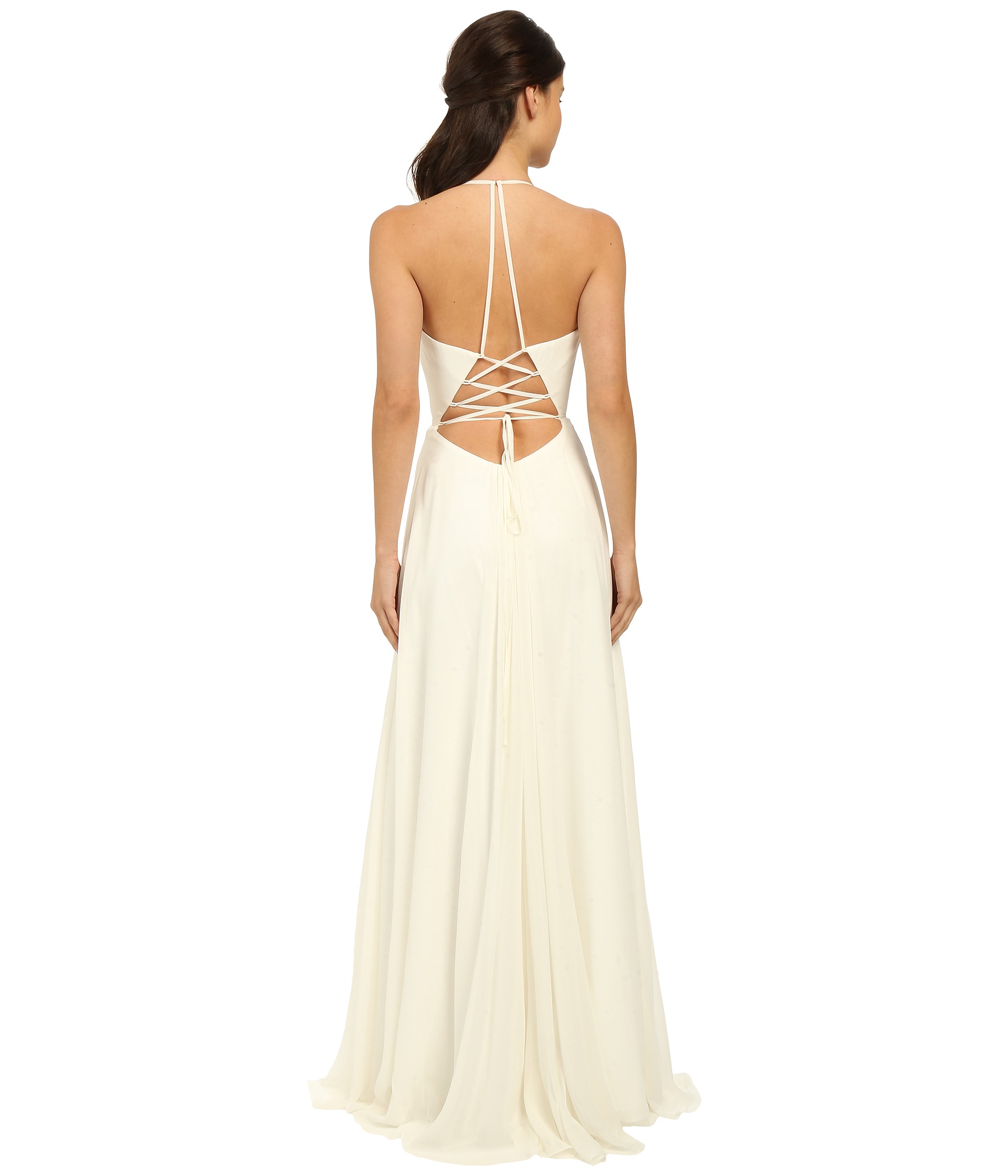 Faviana Chiffon V Neck Gown w/ Full Skirt 7747 Ivory