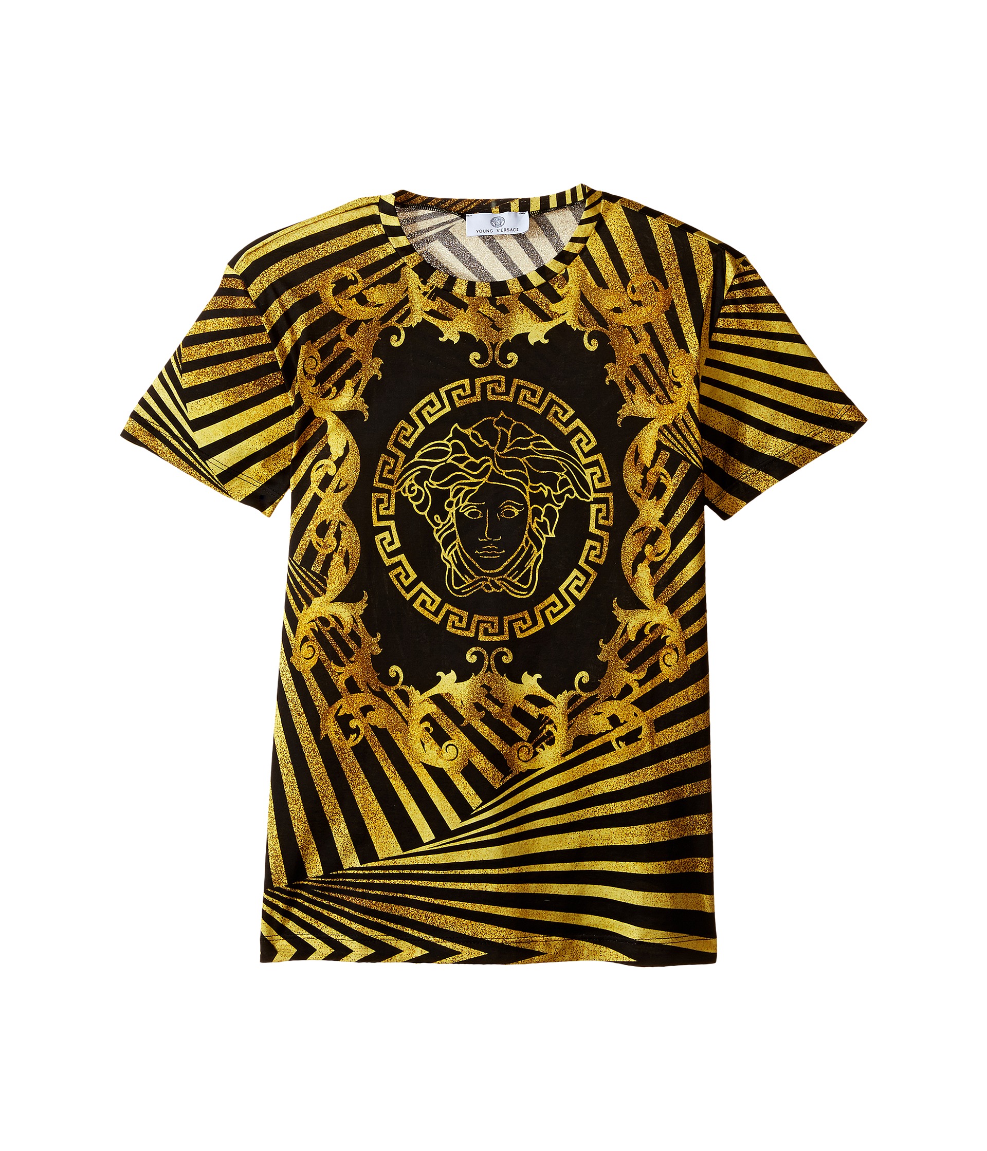 Versace Kids Short Sleeve T-Shirt w/ Medusa and Stripe Design (Big Kids ...