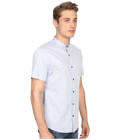 VINCE Melange Banded Collar Short Sleeve Melrose Shirt, Heather Colony ...