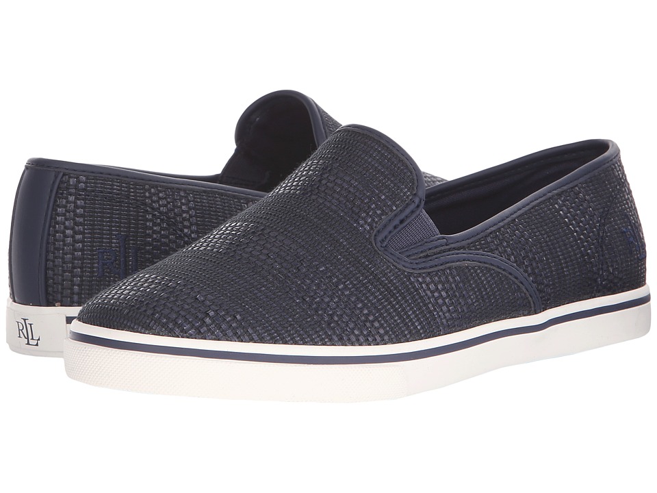 LAUREN Ralph Lauren Janis (Navy Stripe Texture Faux Straw) Slip-On Shoes