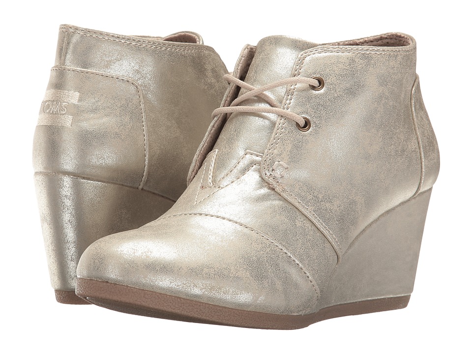 TOMS Desert Wedge (White Gold Metallic Synthetic Leather) Wedges