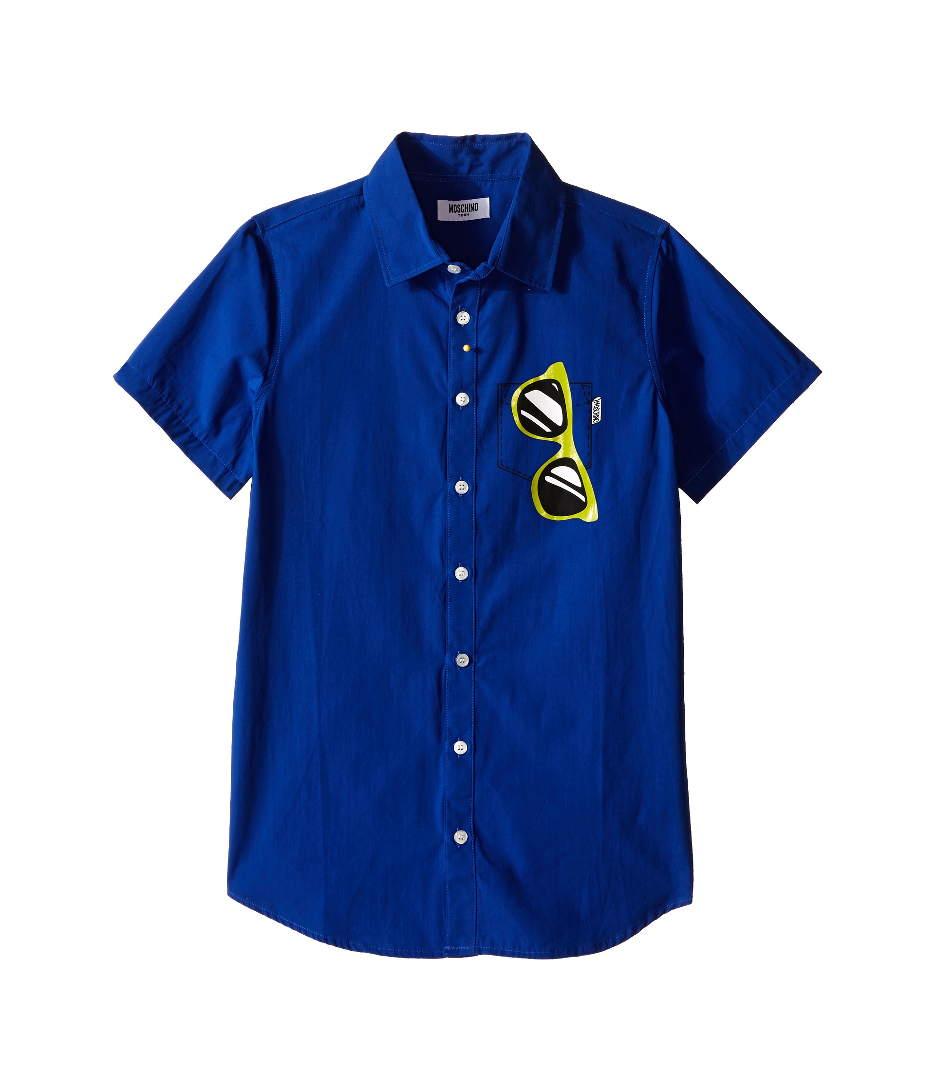 Moschino Kids Short Sleeve Button Up Shirt w/ Sunglasses Graphic (Big ...