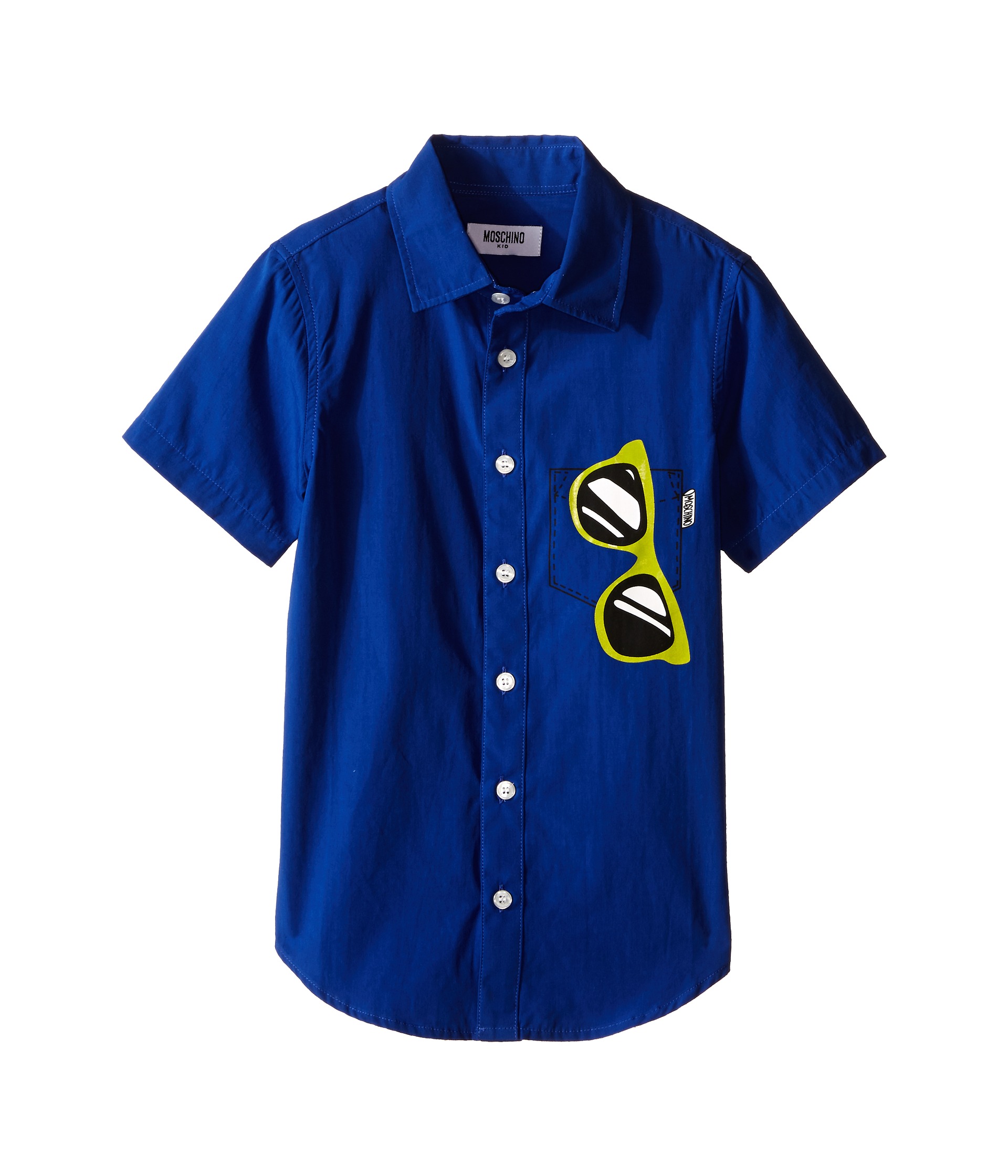 Moschino Kids Short Sleeve Button Up Shirt w/ Sunglasses Graphic ...