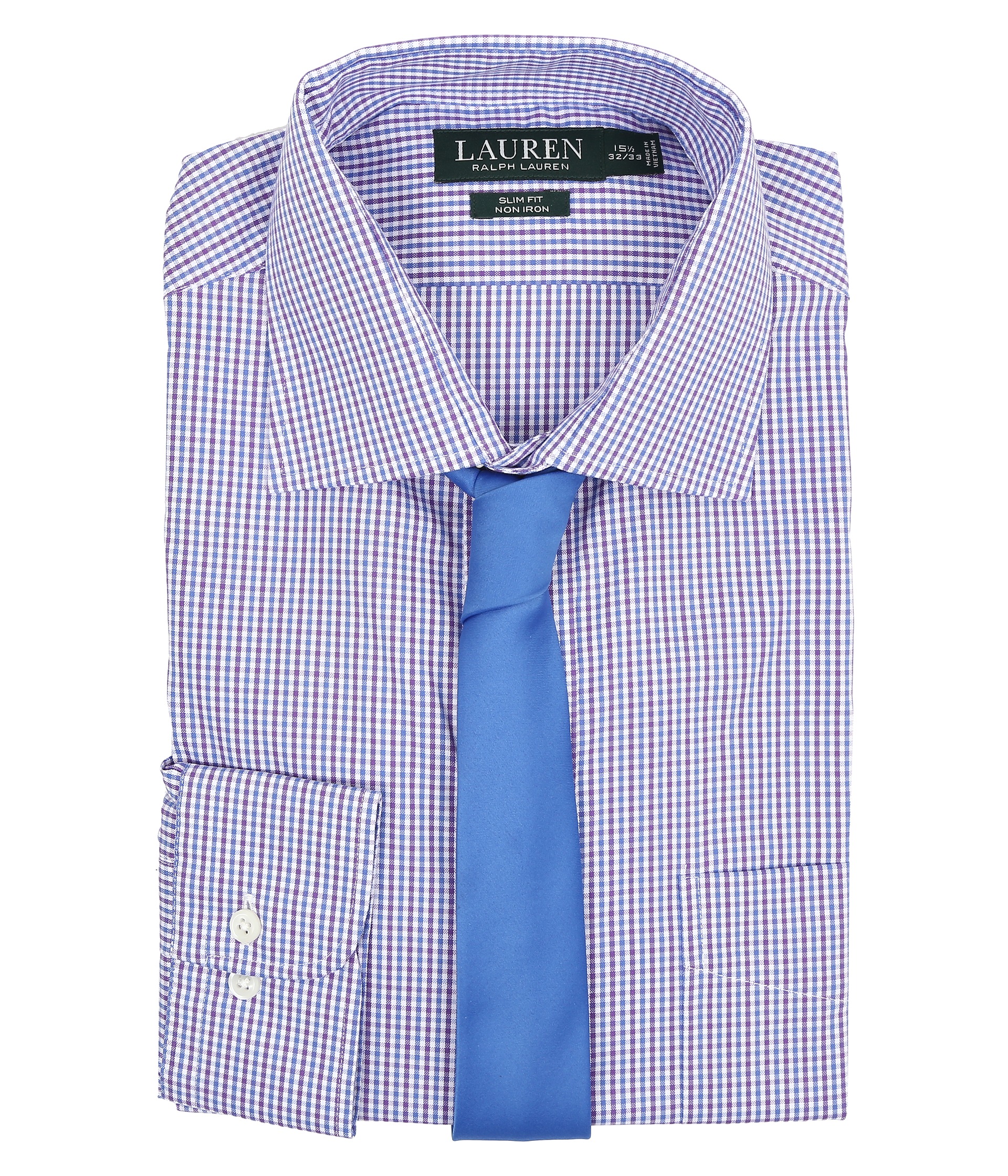LAUREN Ralph Lauren Check Spread Collar Slim Shirt White/Blue/Purple