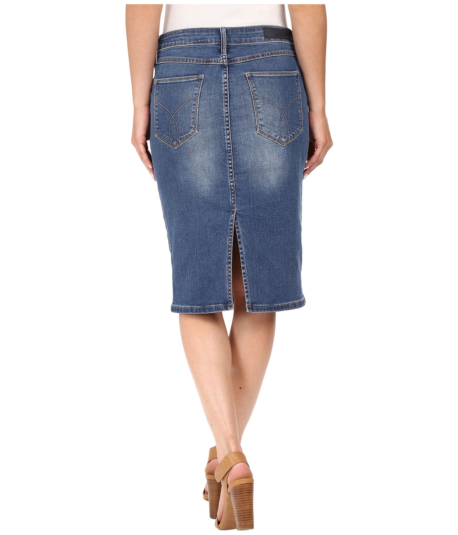 Calvin Klein Jeans Essential Pencil Skirt Bardot Blue - Zappos.com Free ...
