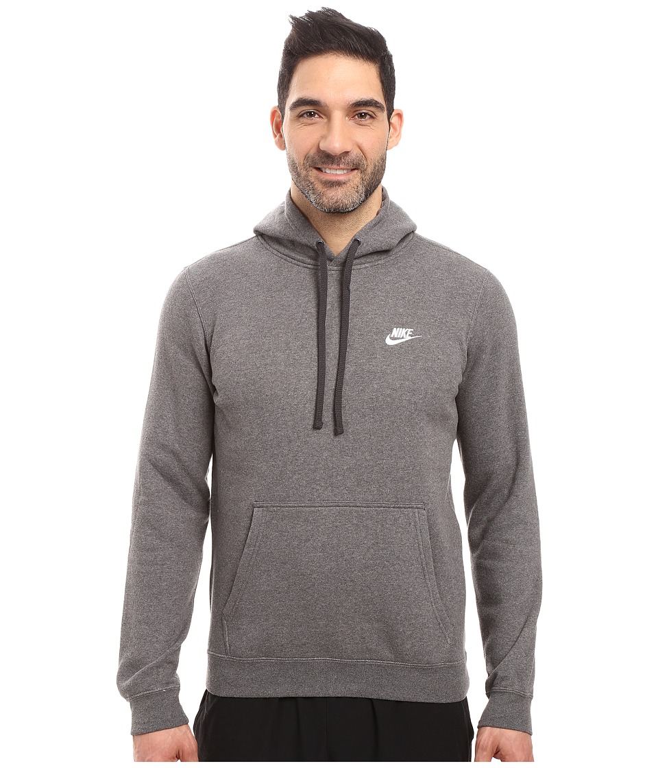 Nike Club Fleece Pullover Hoodie (Charcoal Heather/Charcoal Heather/White) Men