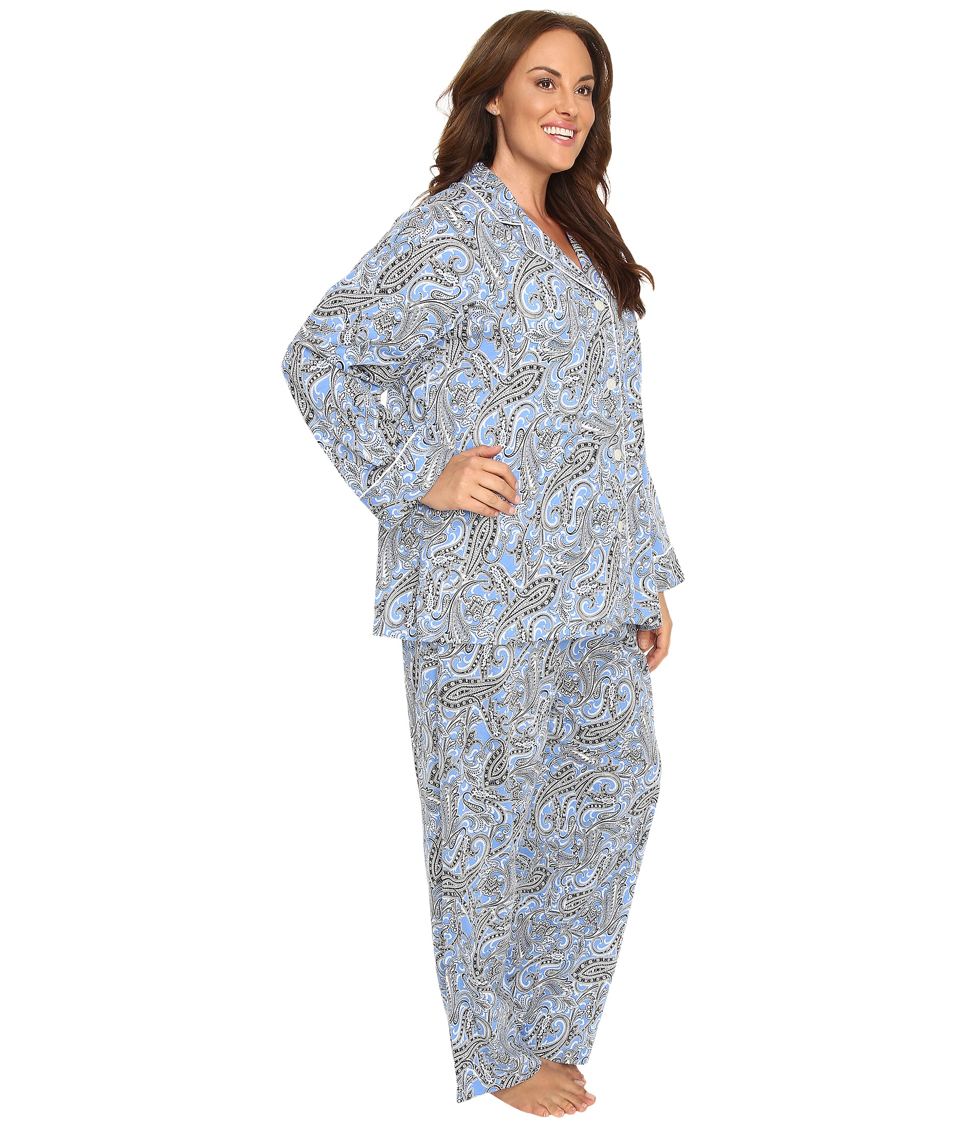 LAUREN Ralph Lauren Plus Size Bingham Knits Pajamas Blue Paisley ...
