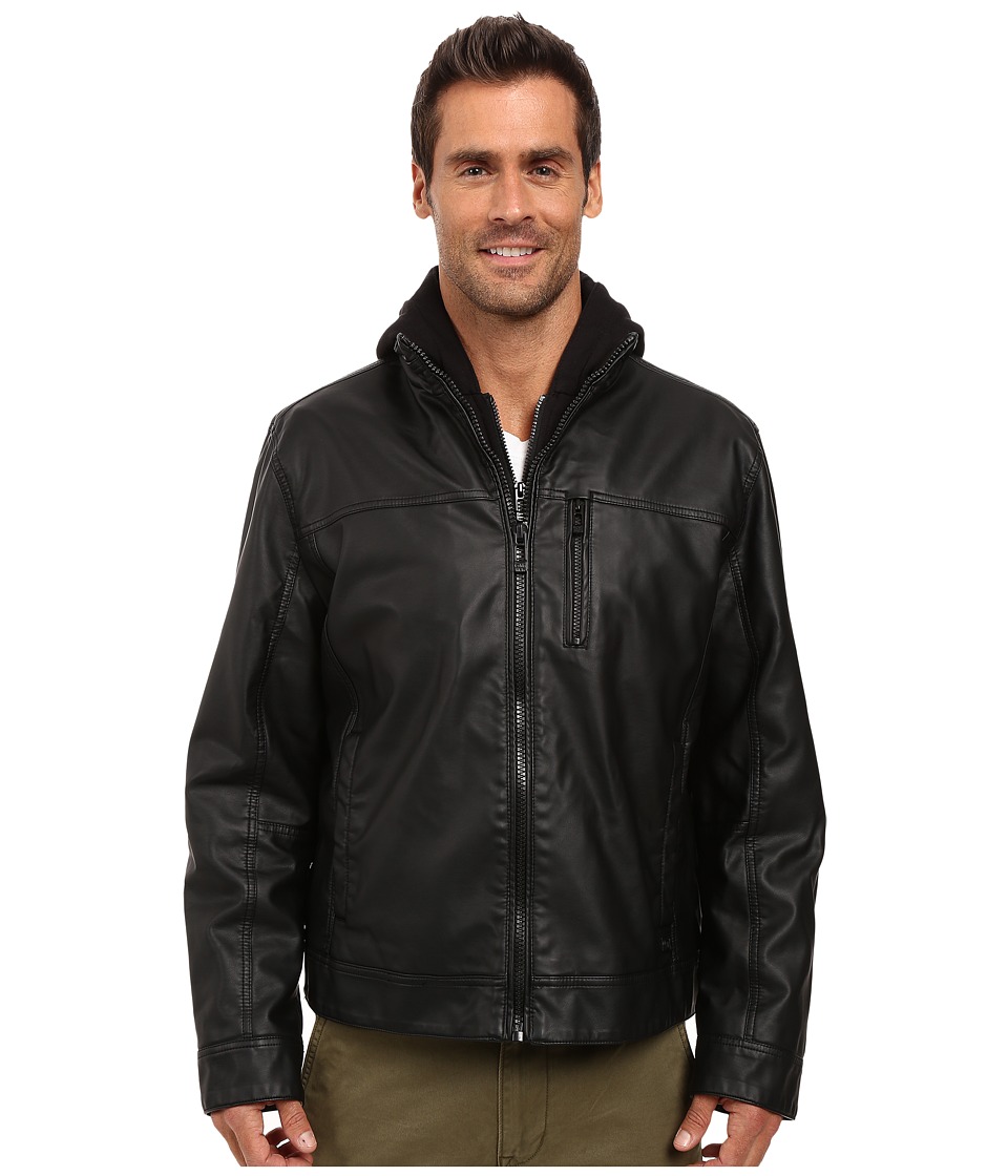 Calvin Klein - Faux Leather Hoodie Jacket (Black 1) Mens Sweatshirt