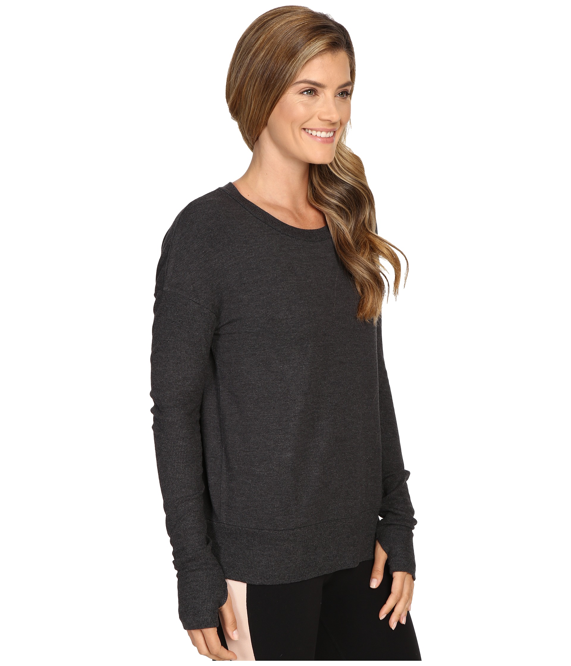 ALO Intricate Long Sleeve Top Charcoal Heather - Zappos.com Free ...
