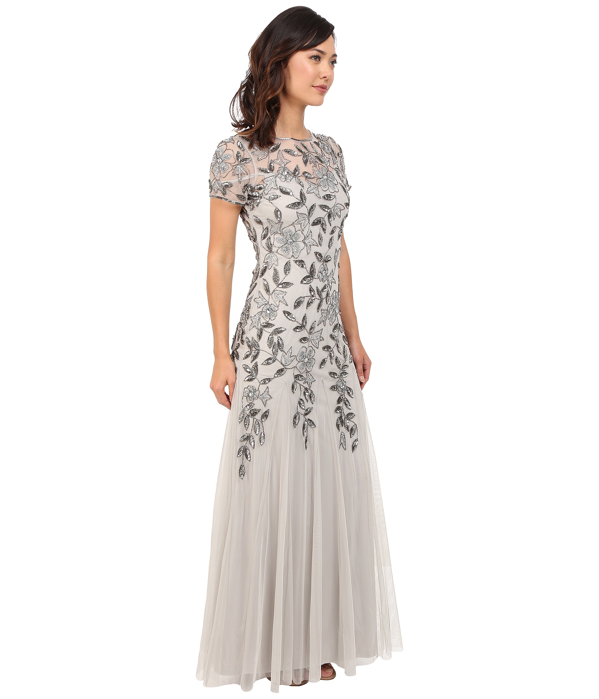 adrianna papell floral beaded gown