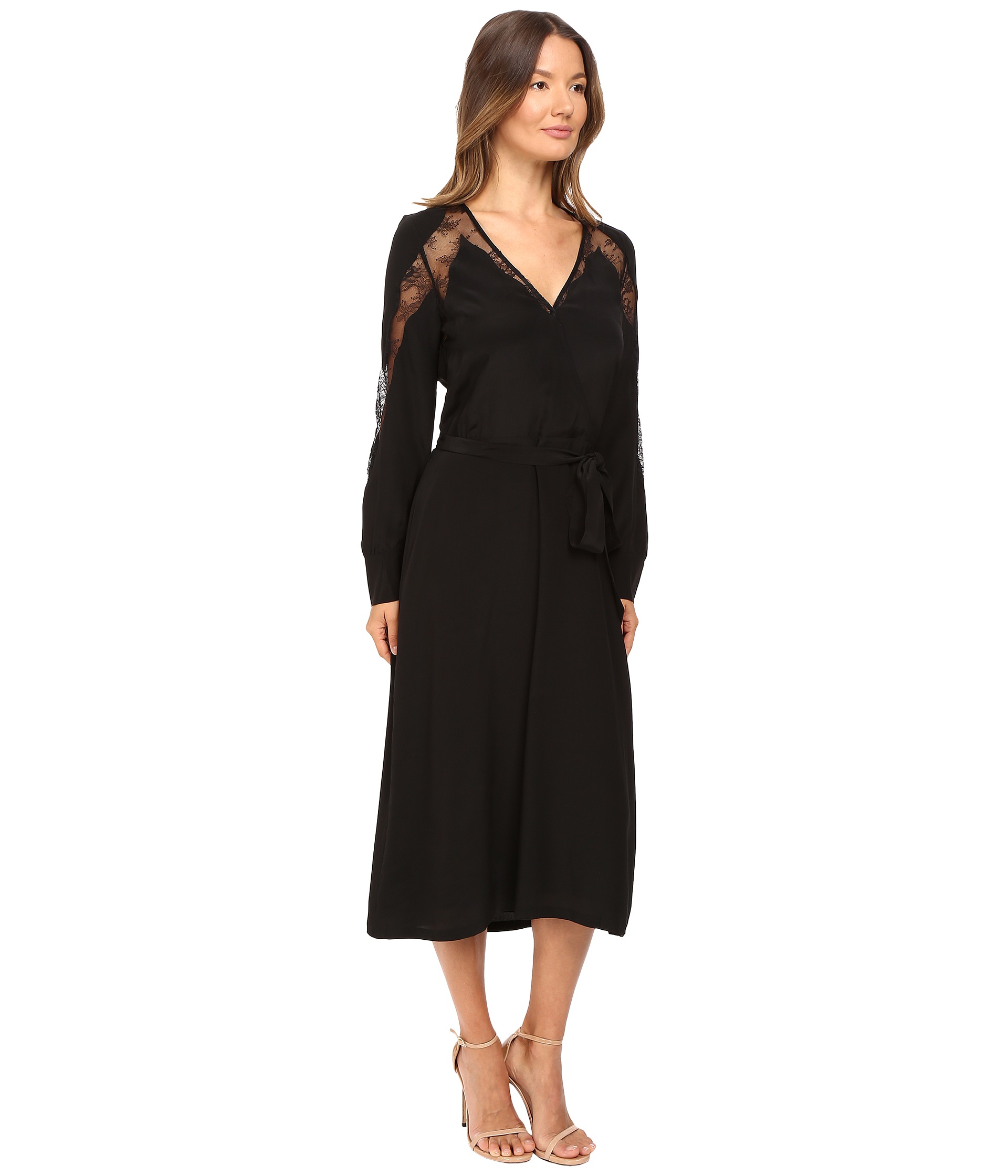 The Kooples Silk Dress with Lace Overlay Black - Zappos.com Free ...