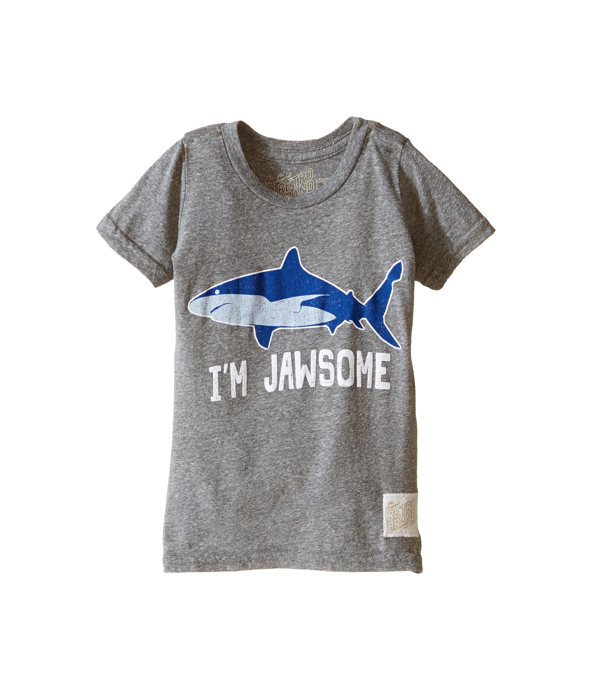 The Original Retro Brand Kids Im Jawsome Shark Short Sleeve Tri Blend Tee (Toddler) Streaky Grey