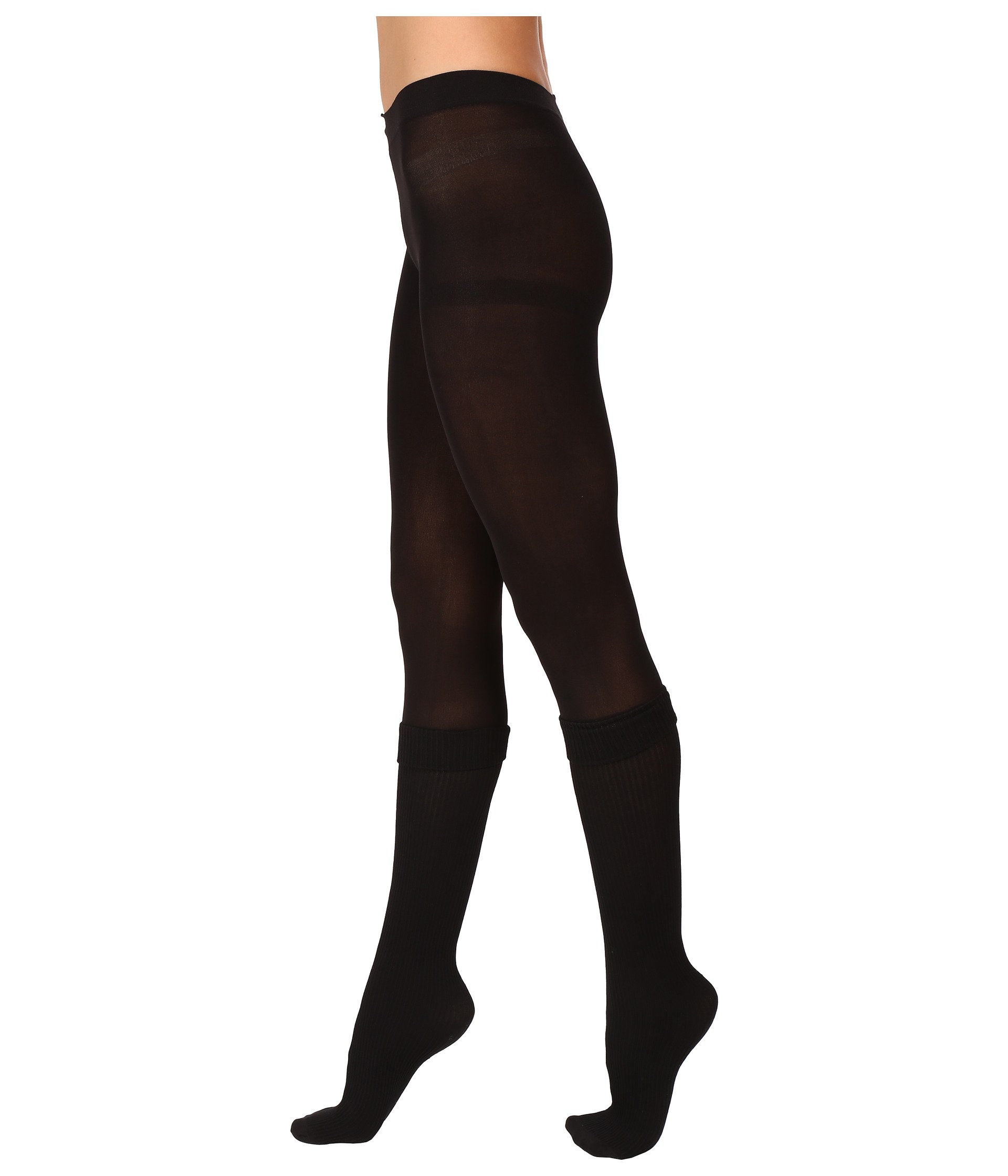 HUE Rib/Opaque Boot Tights Black - Zappos.com Free Shipping BOTH Ways