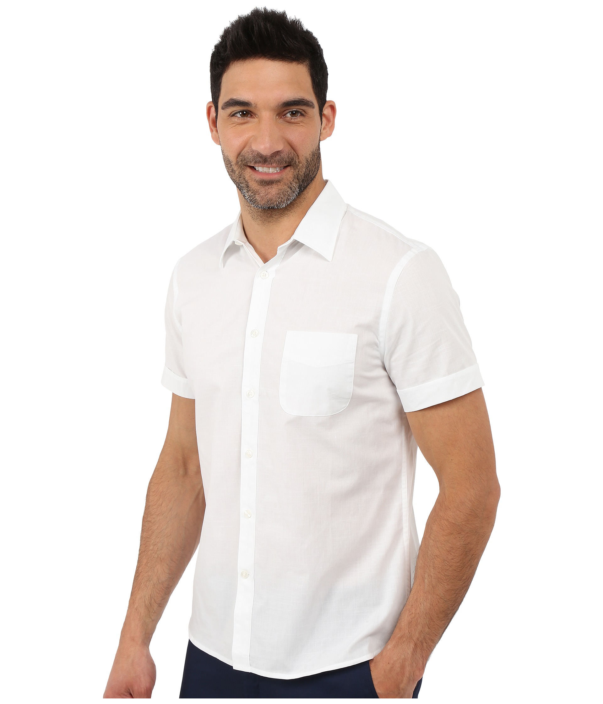 Perry Ellis Stripe Texture Shirt With Chest Pocket Dark Ivy