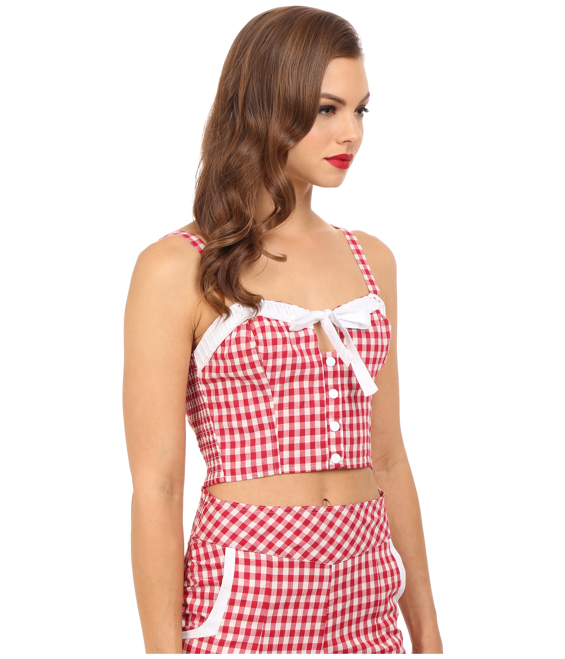 Unique Vintage 1940's Style Daisy Crop Top Red Gingham - Zappos.com ...