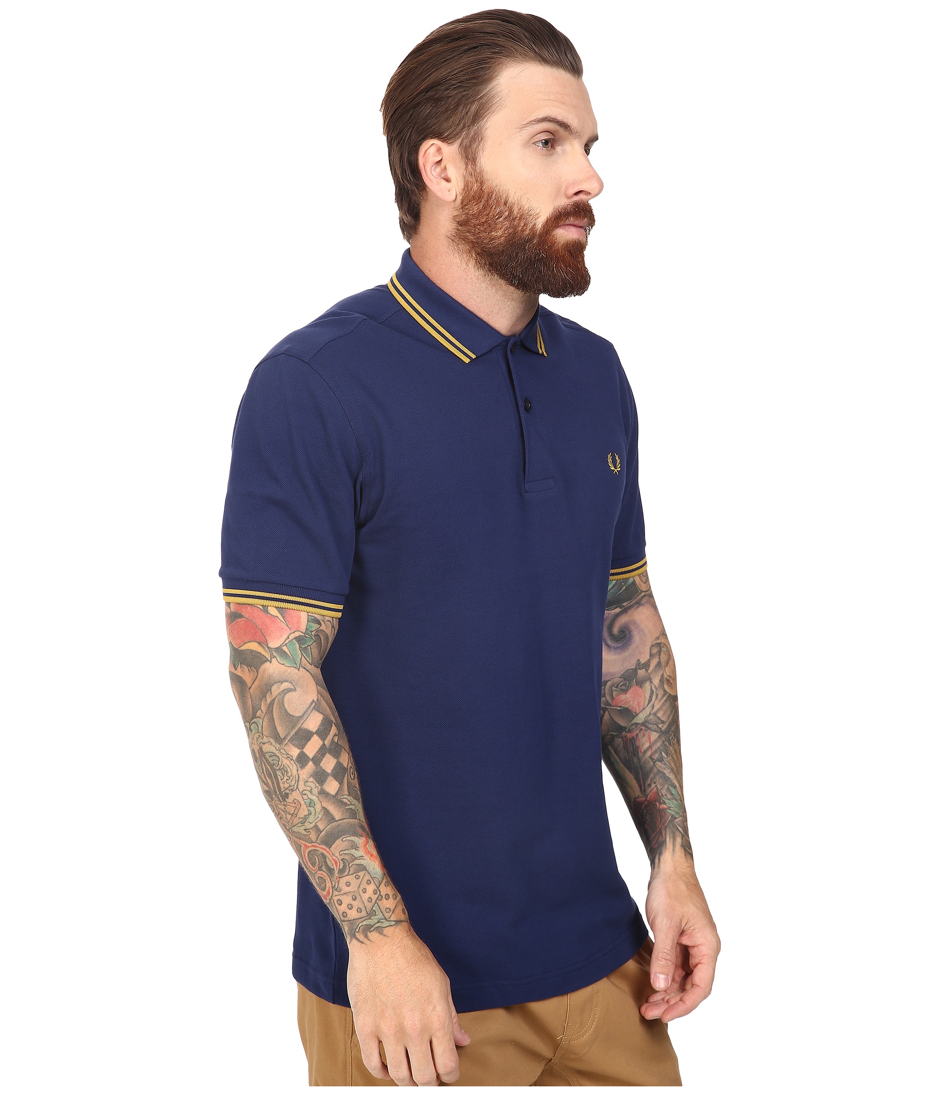 Fred Perry Slim Fit Twin Tipped Fred Perry Polo French Navy/Mustard