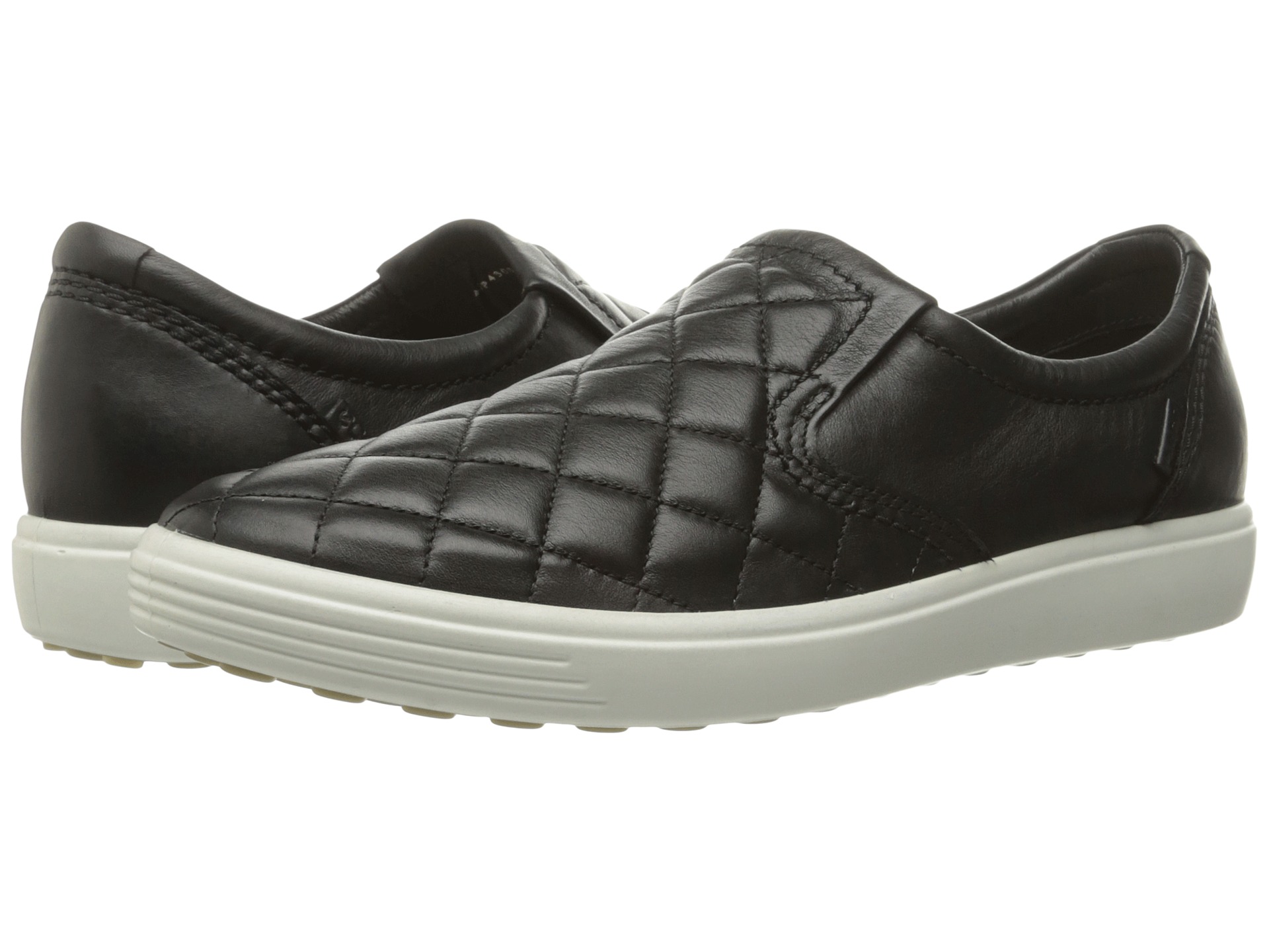 black quilted leather slip ons