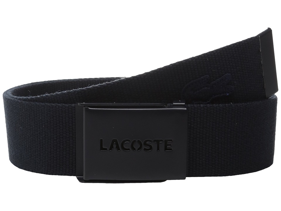 Belts & Belt Buckles - Lacoste - Embossed Logo Textile Belt (Navy Blue ...