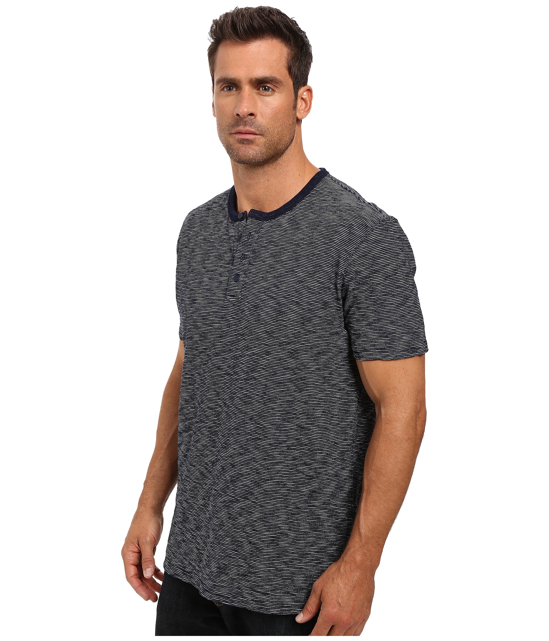 Lucky Brand Striped Short Sleeve Henley Indigo - Zappos.com Free ...
