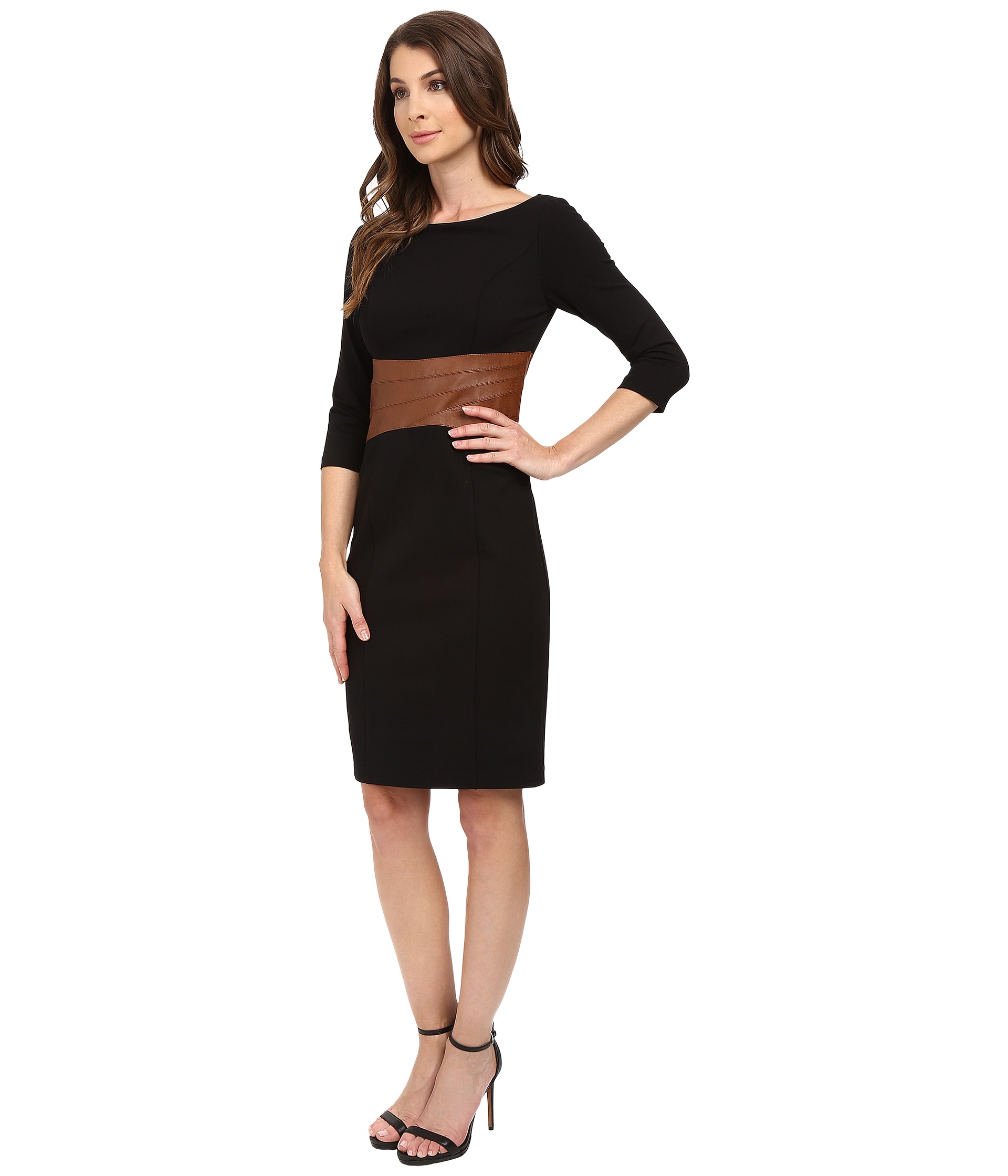 NUE by Shani Knit Dress with Leather Waistband with Built in Shapewear ...