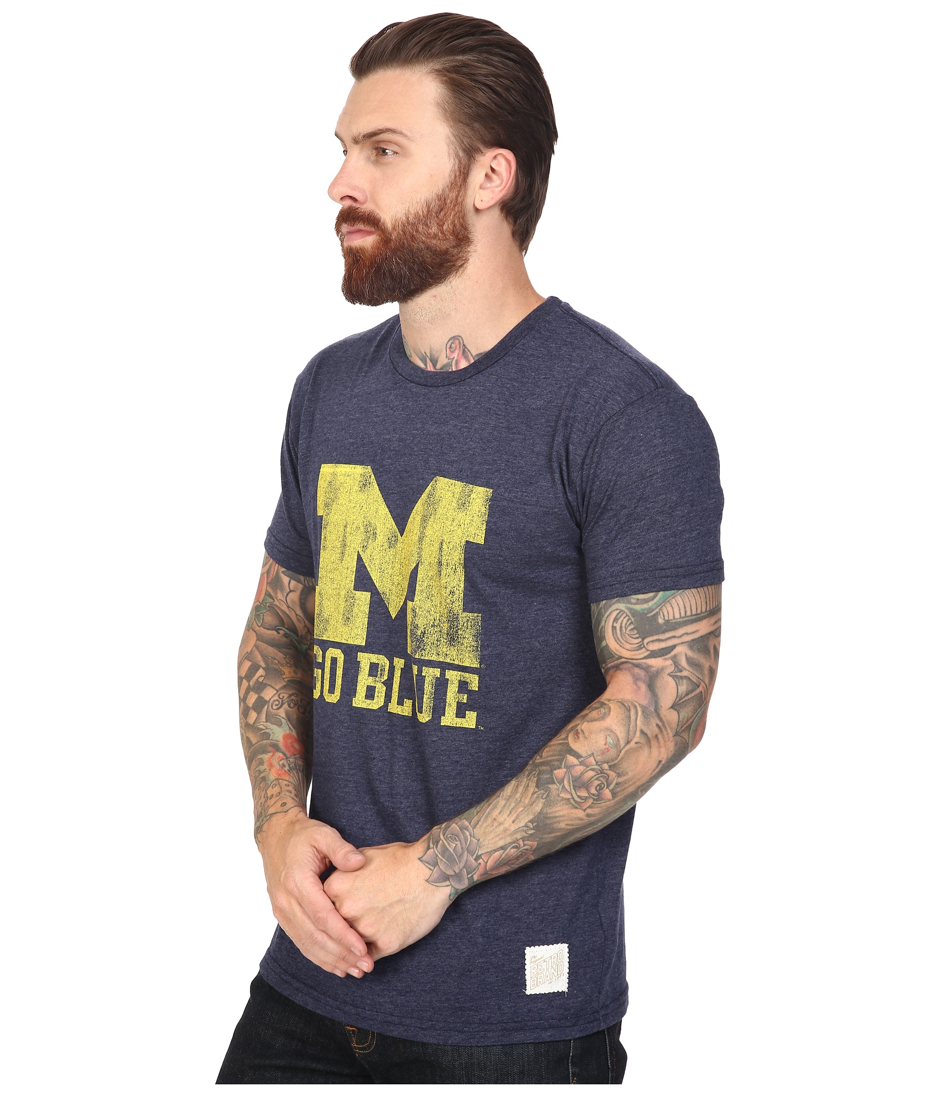 The Original Retro Brand Michigan Go Blue Short SleeveTri Blend Tee Streaky Navy