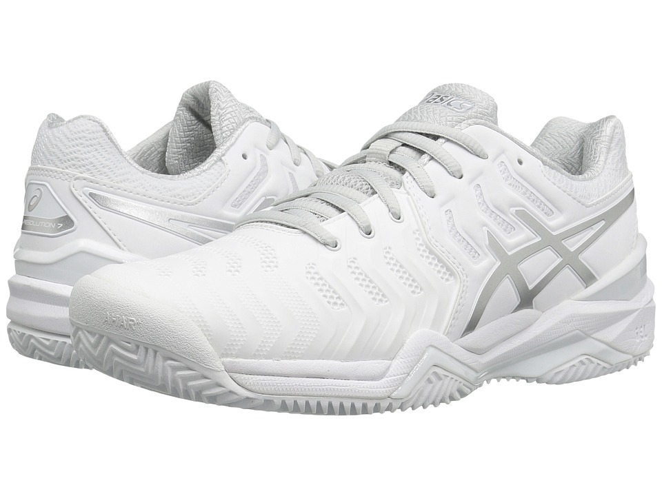 ASICS Gel-Resolution 7 Clay Court (White/Silver) Women's Tennis Shoes