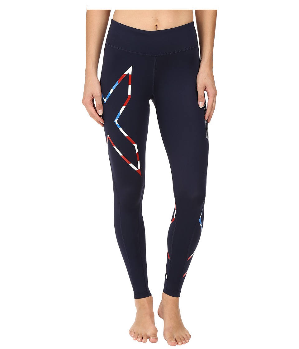 2XU - Mid-Rise Compression Tights (Navy/Stars N Stripes) Womens Workout