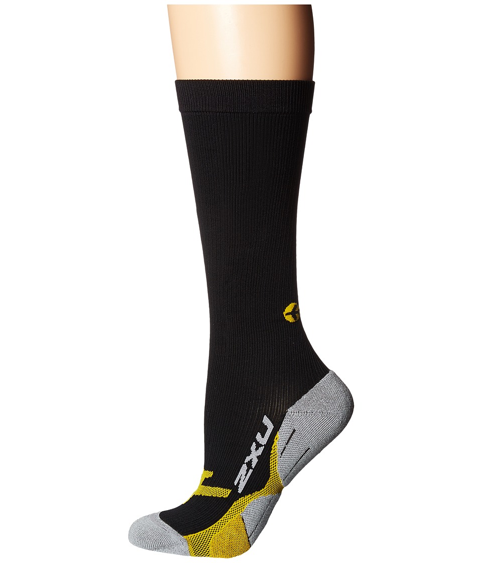 2XU - Flight Compression Socks (Black/Yellow) Womens Knee High Socks Shoes