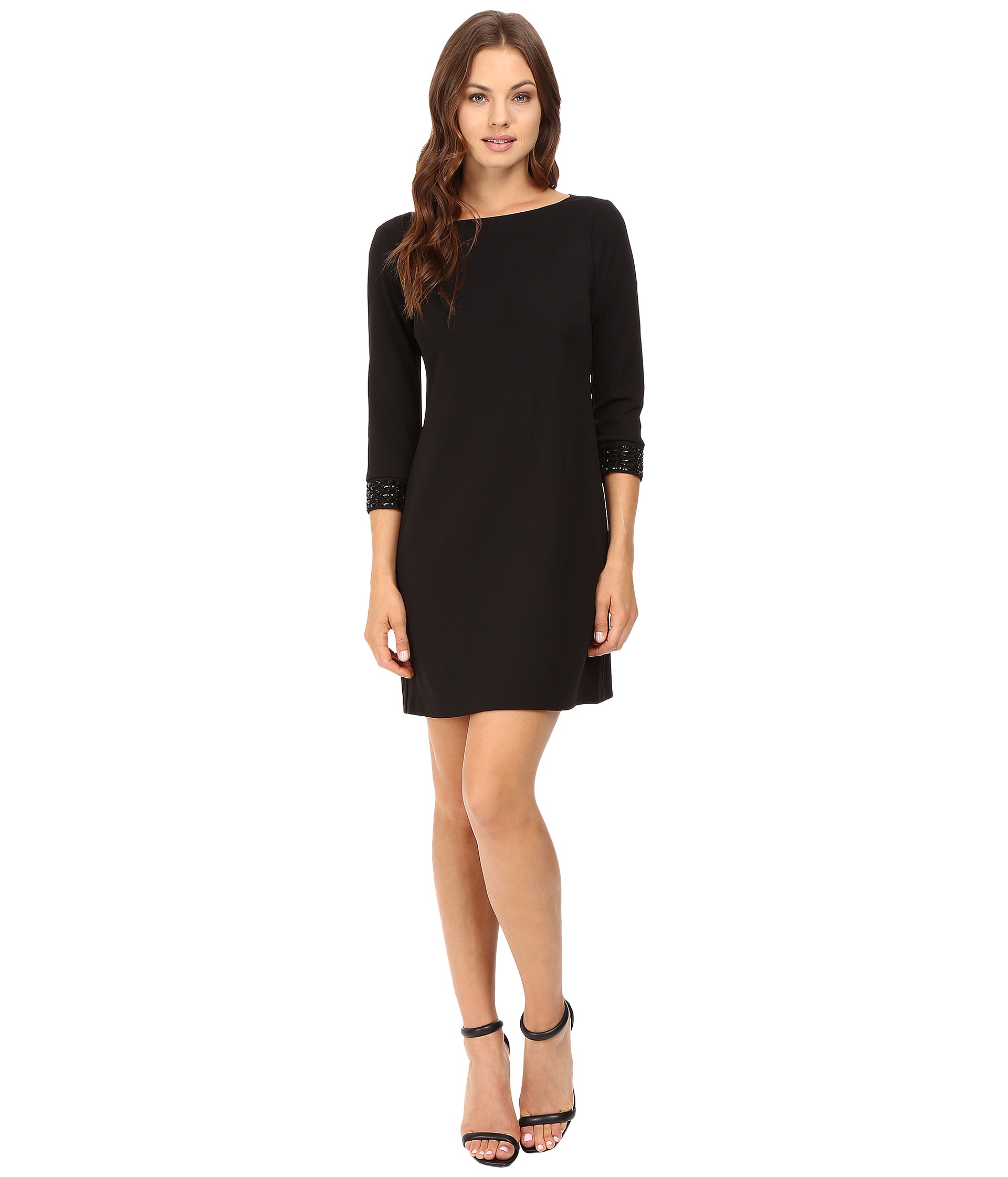 Vince Camuto 3/4 Sleeve Shift Dress with Embellished Cuffs Black ...