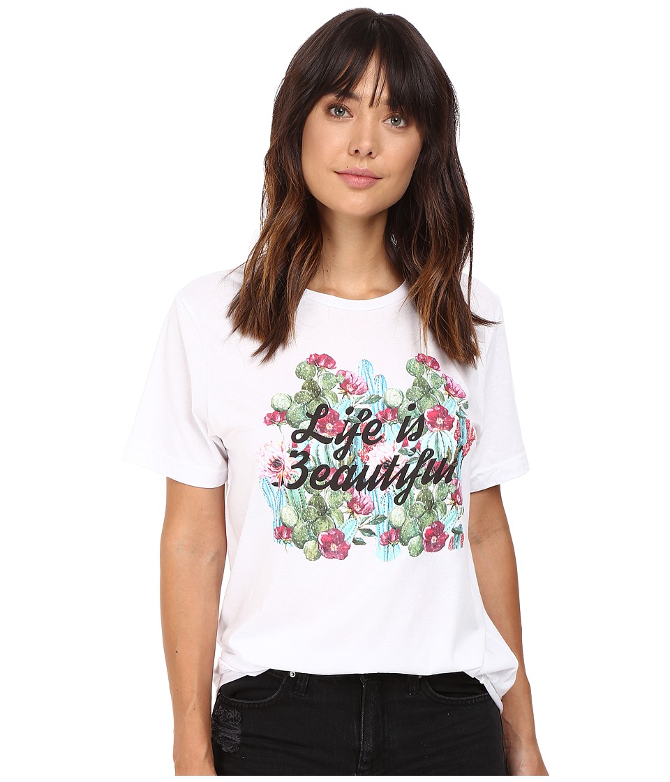 Life is Beautiful - Cactus Script - Crew Neck Tee (White) T Shirt