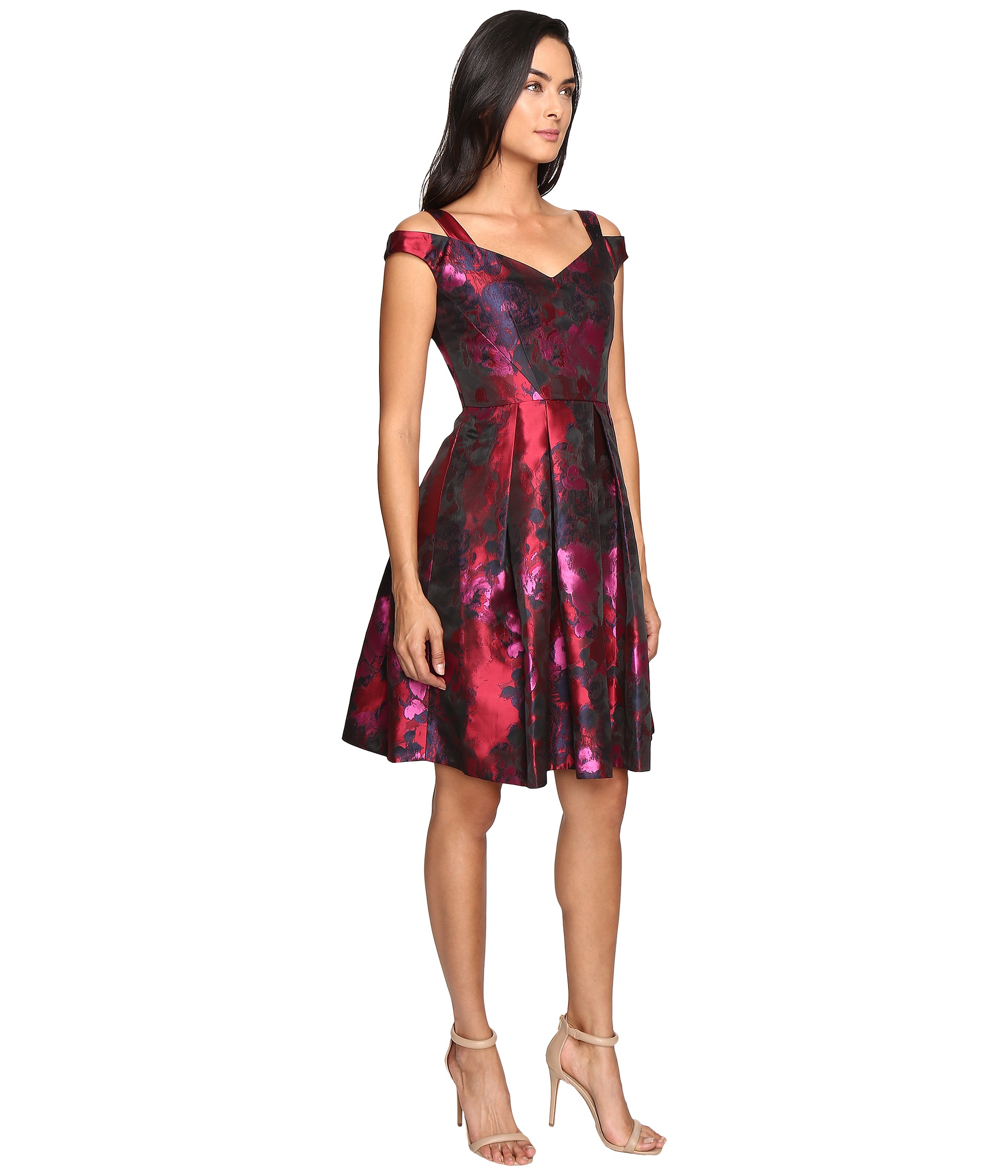 Maggy London Floral Brocade Fit and Flare Dress Red/Black - Zappos.com ...