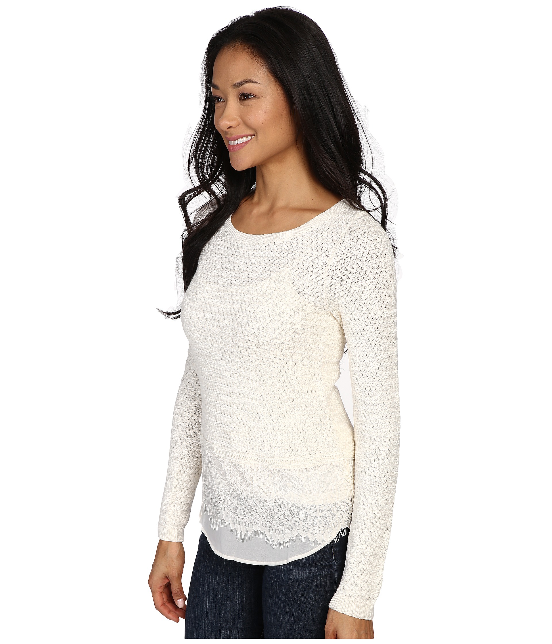 Lucky Brand Lace Mix Sweater Birch - Zappos.com Free Shipping BOTH Ways