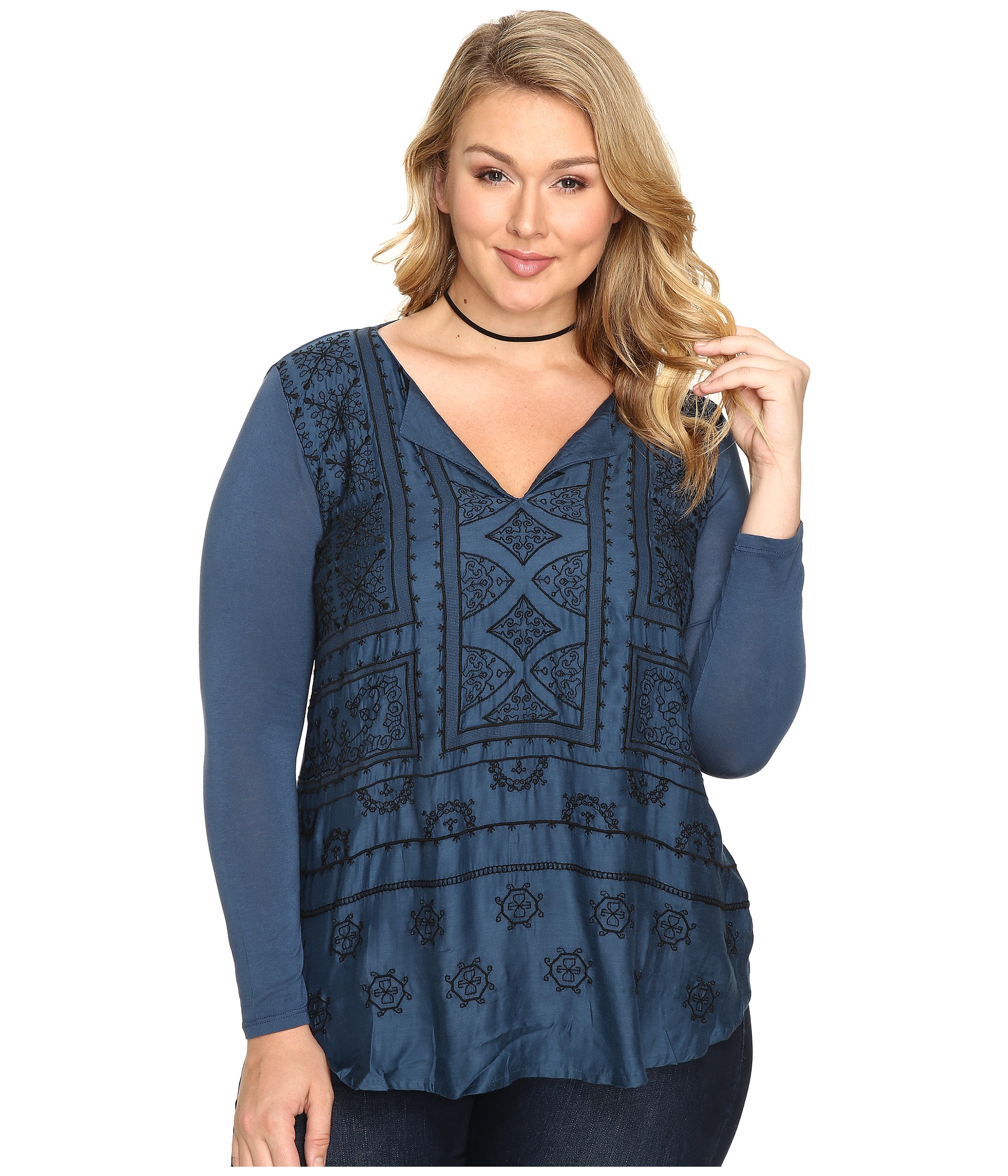 Lucky Brand Plus Size Embroidered Top Blue - Zappos.com Free Shipping ...
