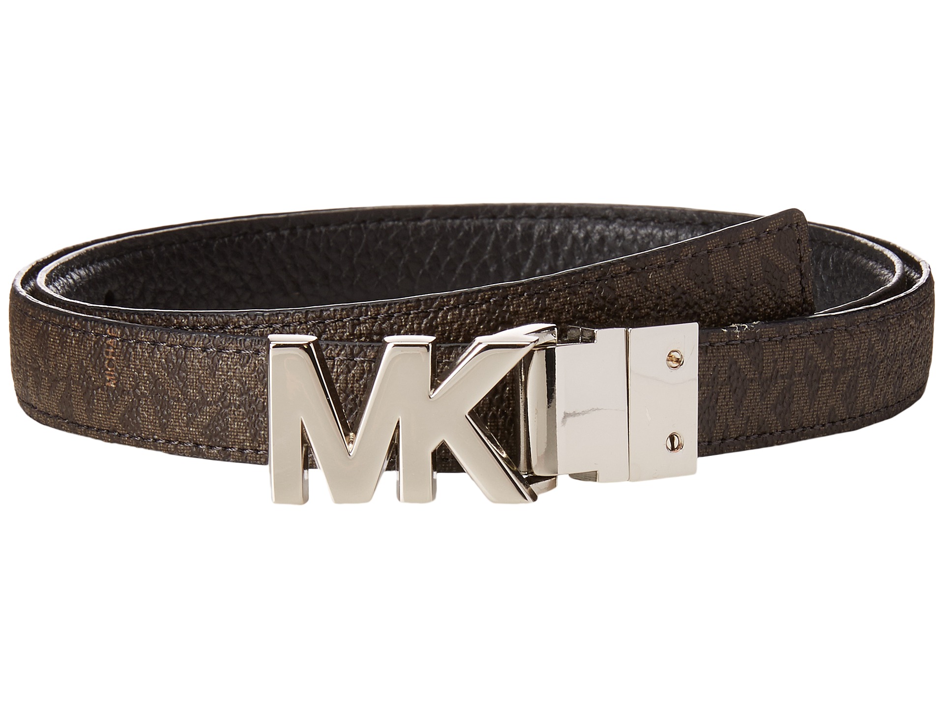 MICHAEL Michael Kors 20mm Reversible Pebble to Logo Belt on MK Plaque ...