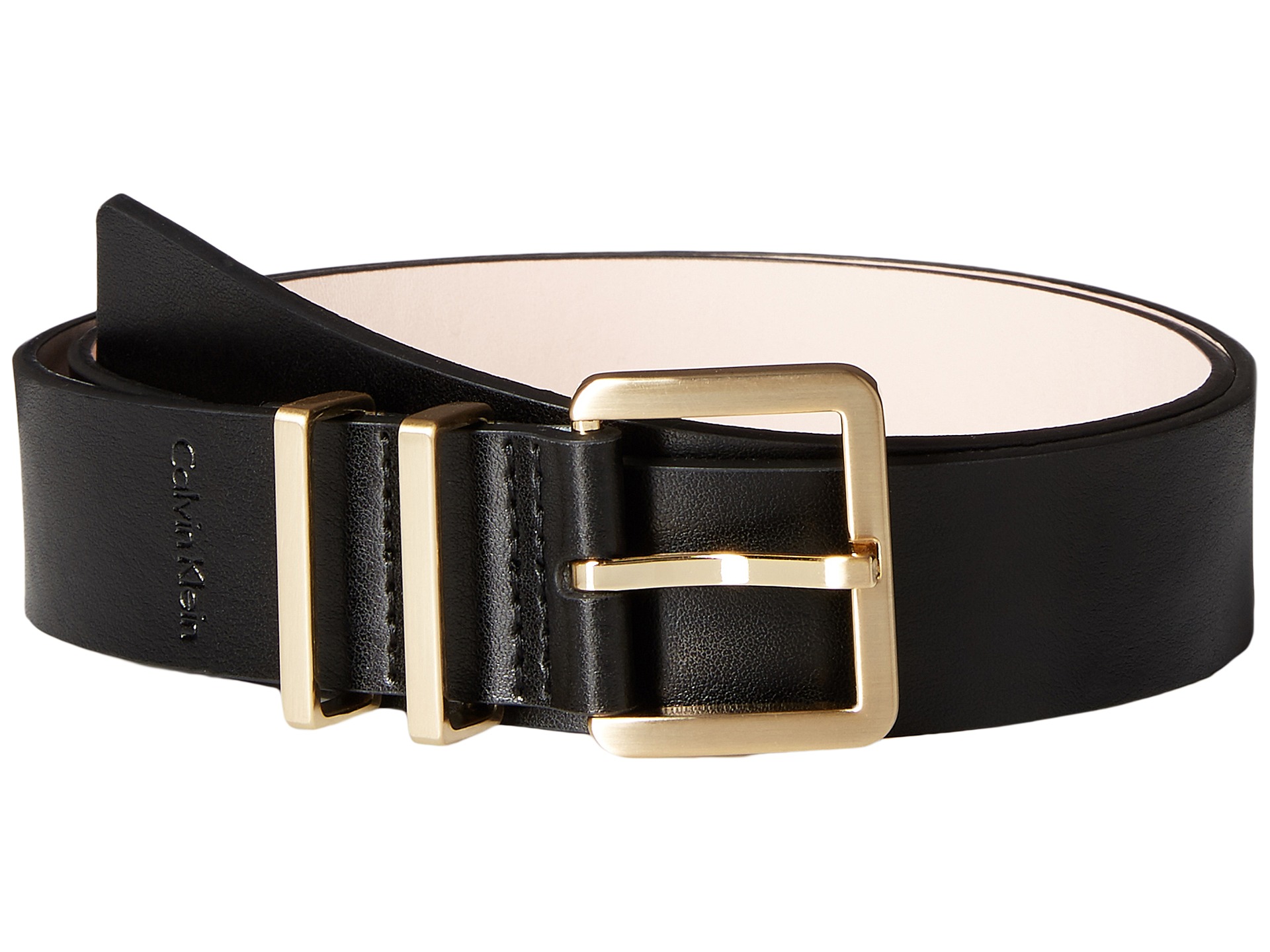 Calvin Klein 35mm Flat Strap Belt with Two Metal Loops Black - Zappos ...