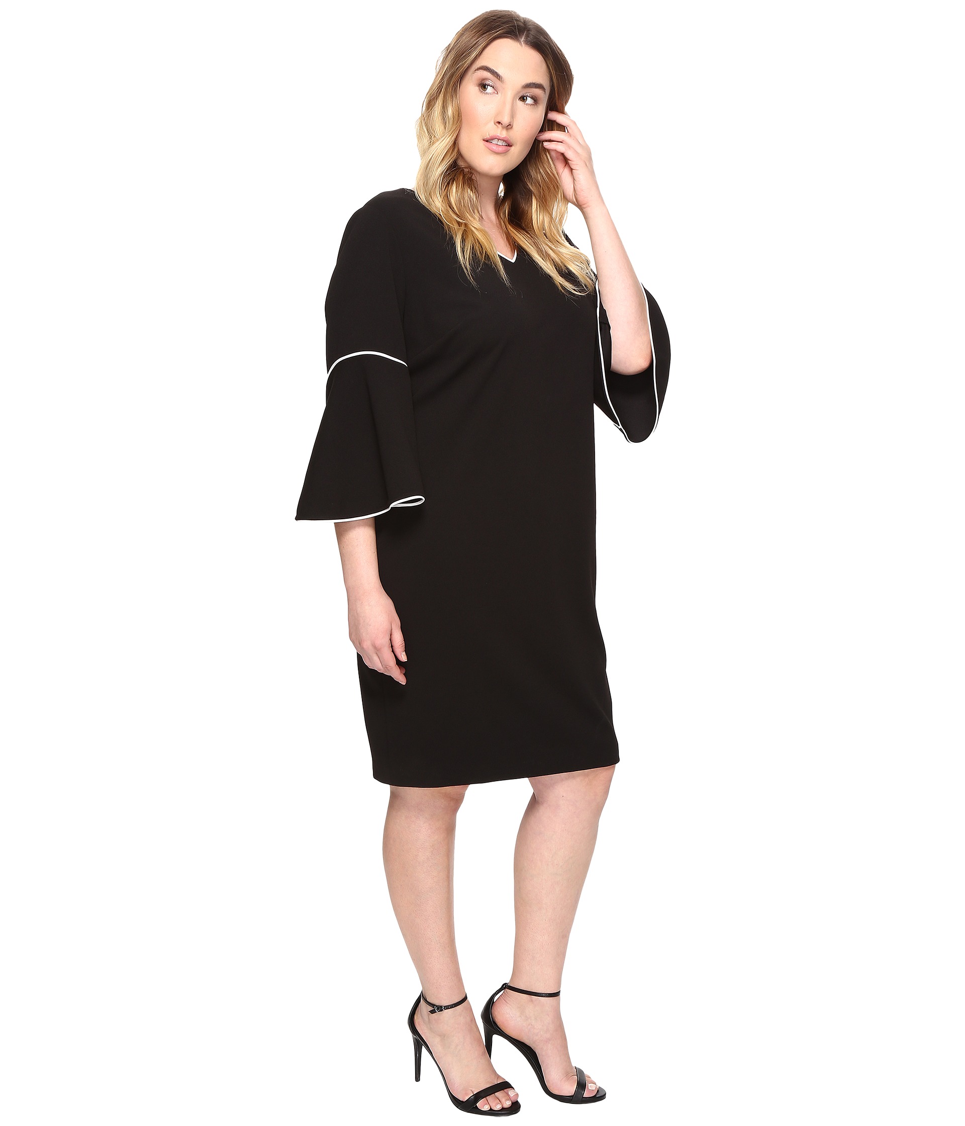 Calvin Klein Plus Plus Size Bell Sleeve Sheath Dress Black - Zappos.com ...
