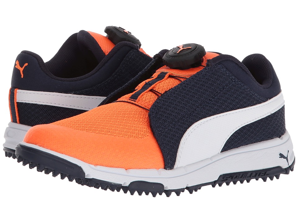 PUMA Golf Puma Grip Sport Jr. Disc (Little Kid/Big Kid) (Peacoat/Puma White/Orange Clown Fish) Golf Shoes