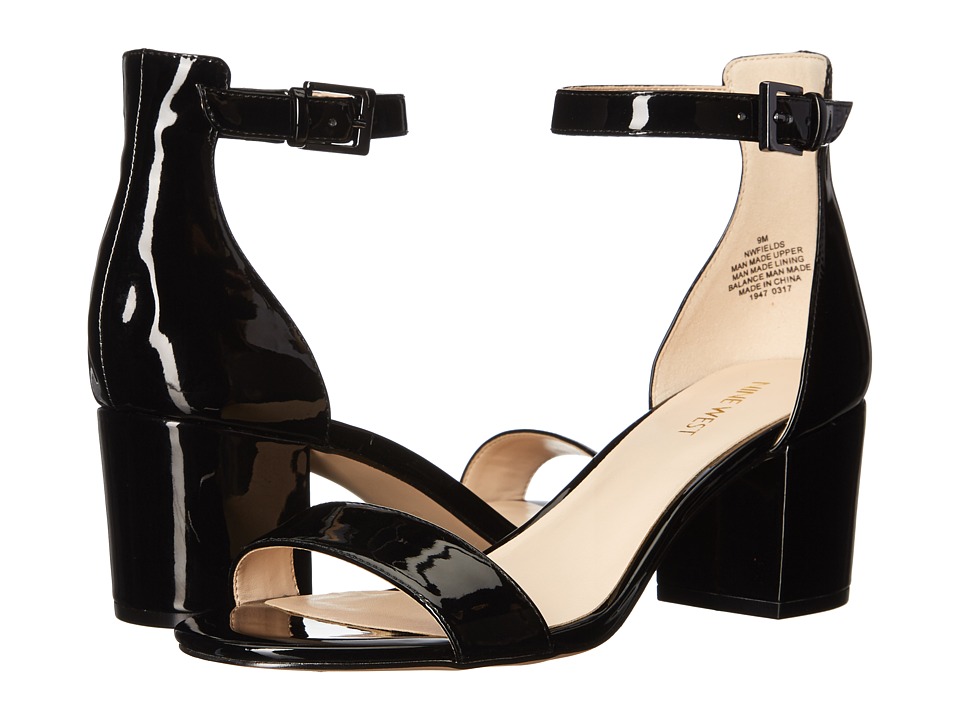 Nine West Fields Block Heel Sandal (Black Patent) Women