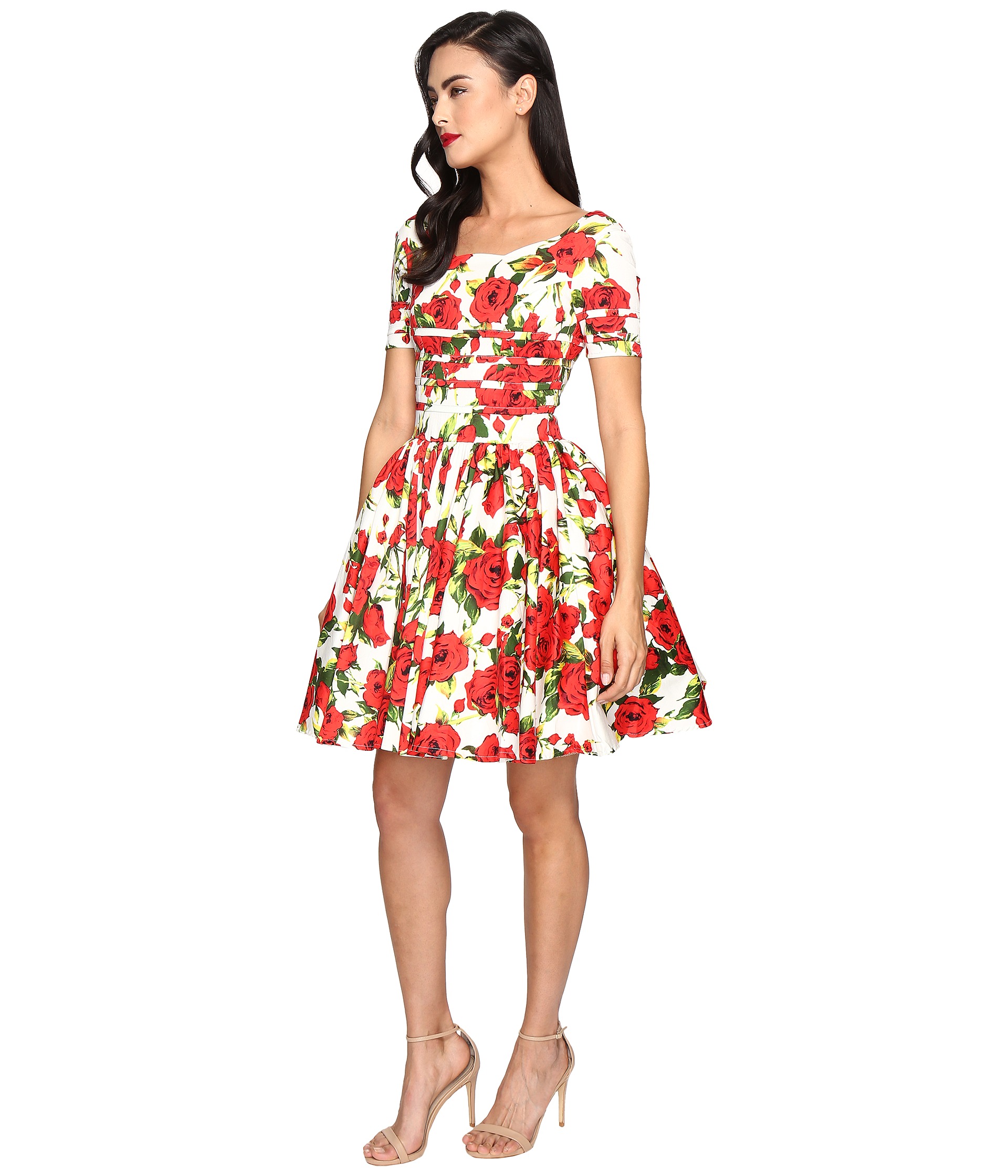Unique Vintage Short Sleeved Roman Holiday Dress White Floral - Zappos ...