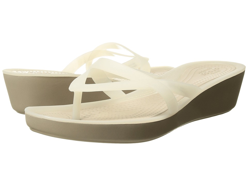 Crocs Isabella Wedge Flip (Oyster/Cobblestone) Sandals