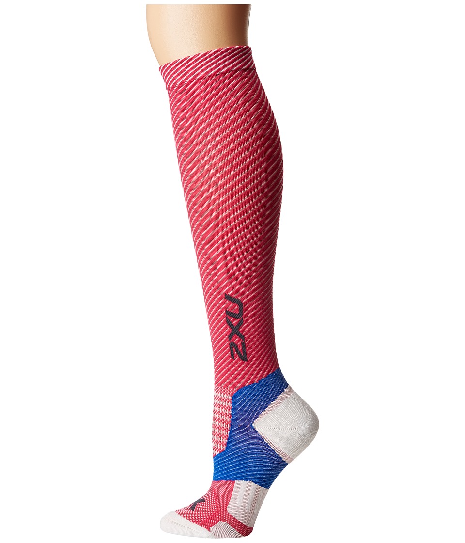 2XU - Elite Lite X-Lock Compression Socks (Pink Peacock/White) Womens Knee High Socks Shoes