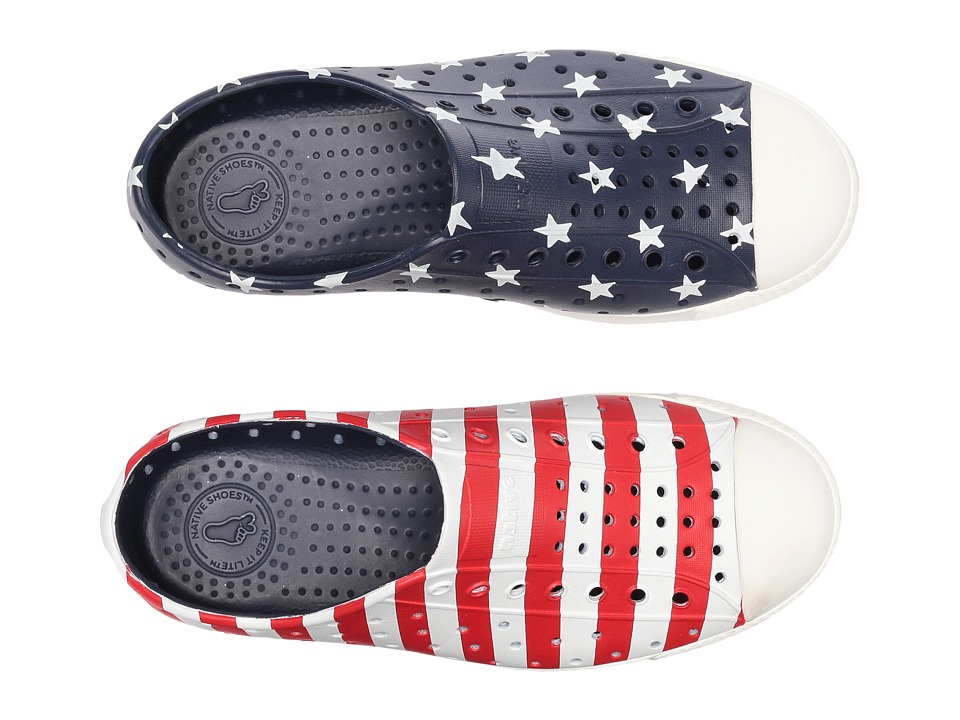 Native Kids Shoes - Jefferson Stars and Stripes Print (Little Kid) (Regatta Blue/Shell White/Stars Stripes) Kids Shoes