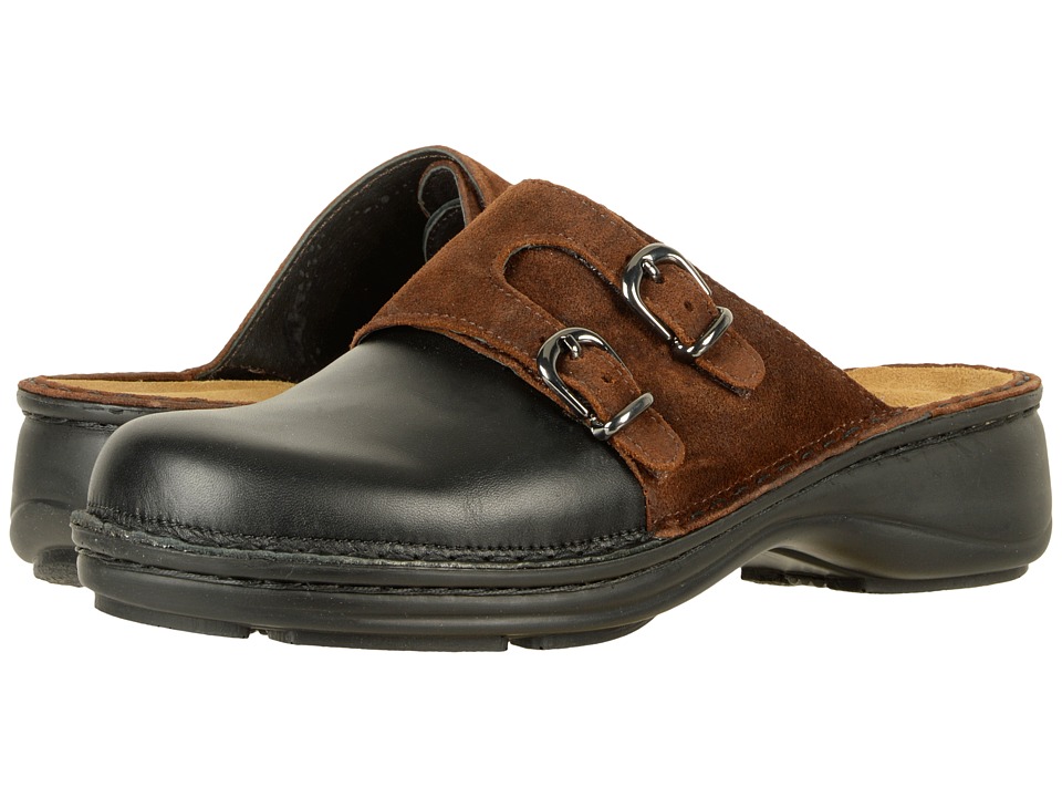 Naot Leilani (Black Raven Leather/Seal Brown Suede) Women's Shoes