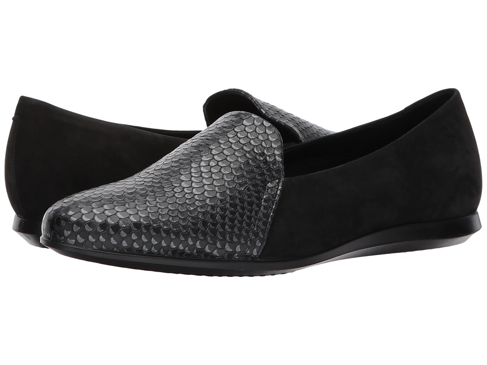 ECCO Touch Ballerina 2.0 Scale (Black/Buffed Silver/Black Cow Leather/Calf Nubuck) Slip-On Shoes