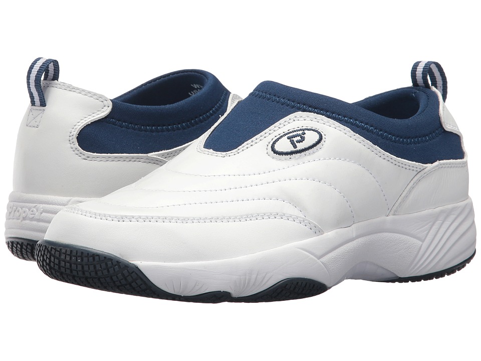 Propet Wash Wear Slip-On II (White/Navy Leather) Women's Shoes