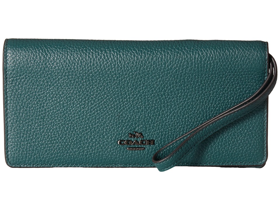 UPC 191202081413 product image for COACH - Polished Pebble Leather Slim Wallet (DK/Dark Turquoise) Wallet Handbags | upcitemdb.com