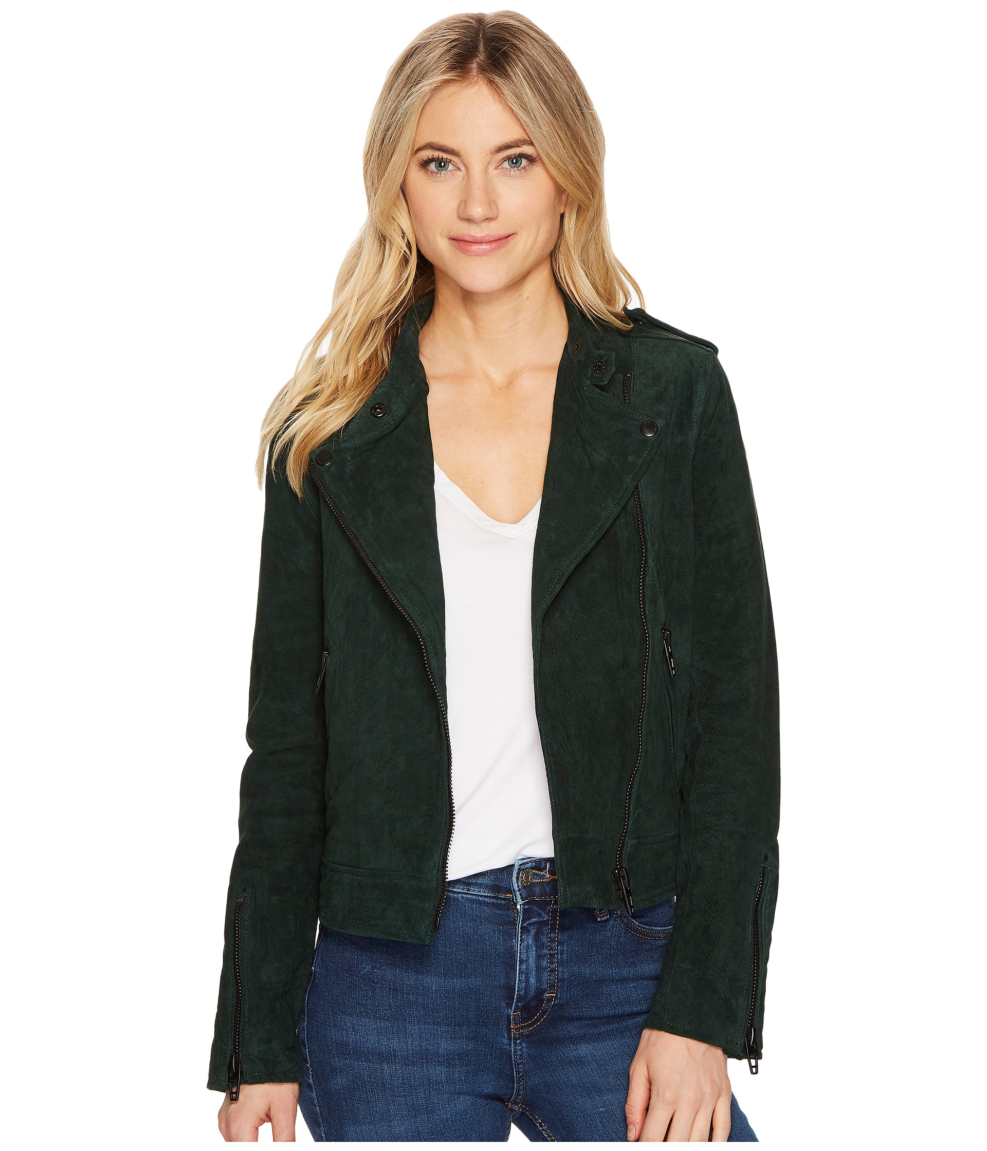 Blank NYC Emerald Green Moto Suede Jacket in Ever Green at
