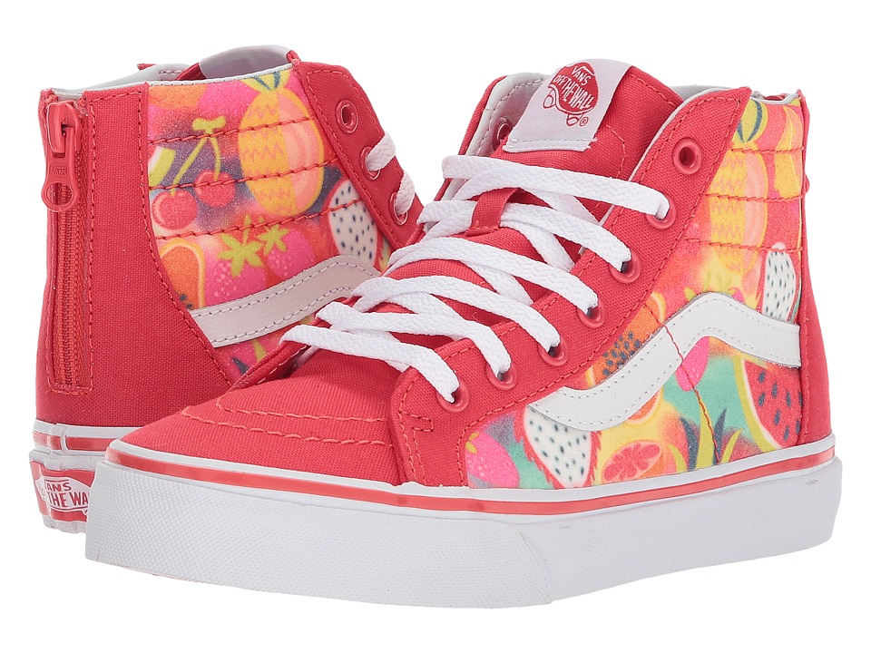 Vans Kids Sk8-Hi Zip (Little Kid/Big Kid) ((Glitter Fruits) Hibiscus/True White) Girls Shoes